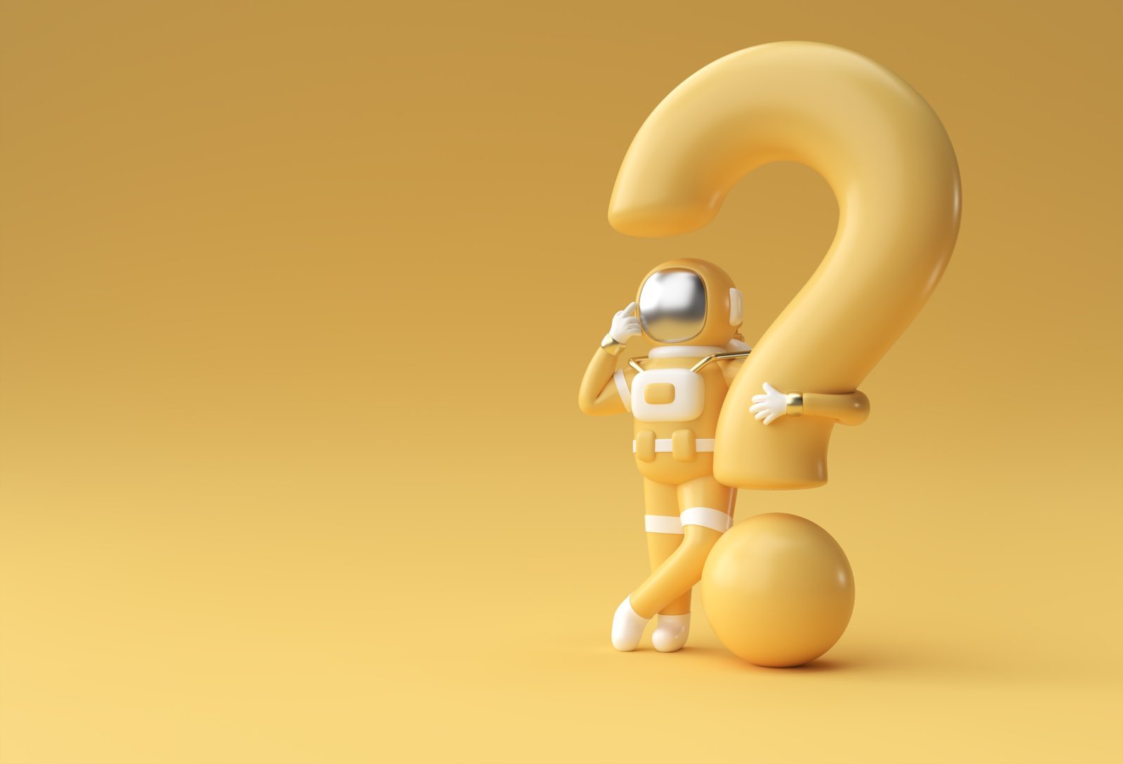 Digital marketing strategy illustration featuring an astronaut with a question mark